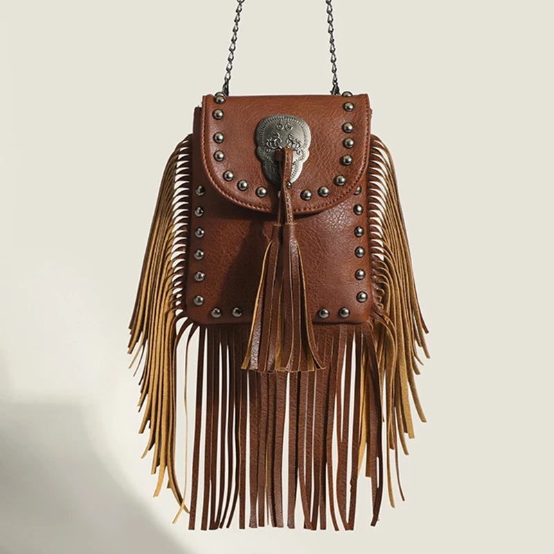 Punk Tassel Leather Shoulder Bag