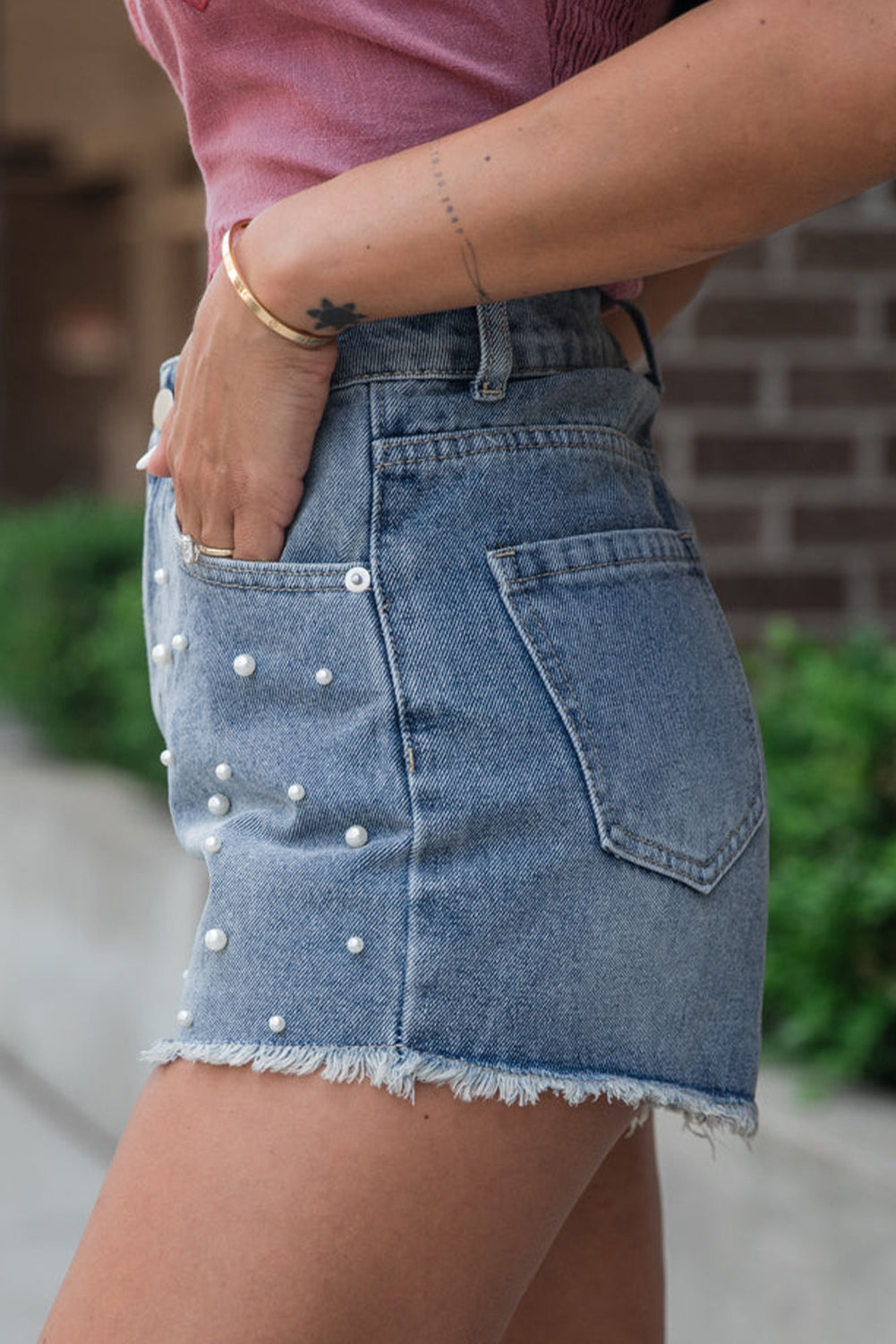 Mira Pearl Denim Shorts
