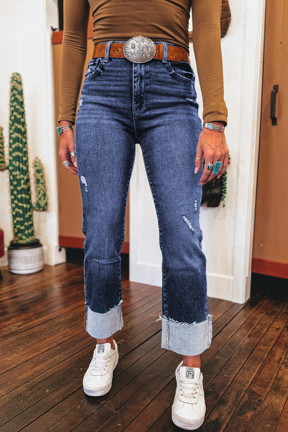 Teal Ridge Cuff Jeans