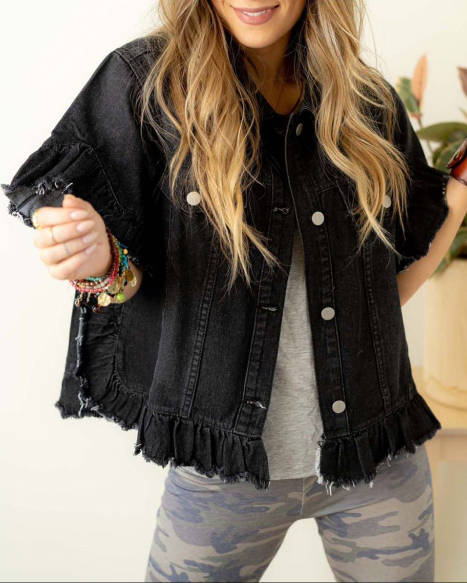 Midnight Ruffle Denim Jacket