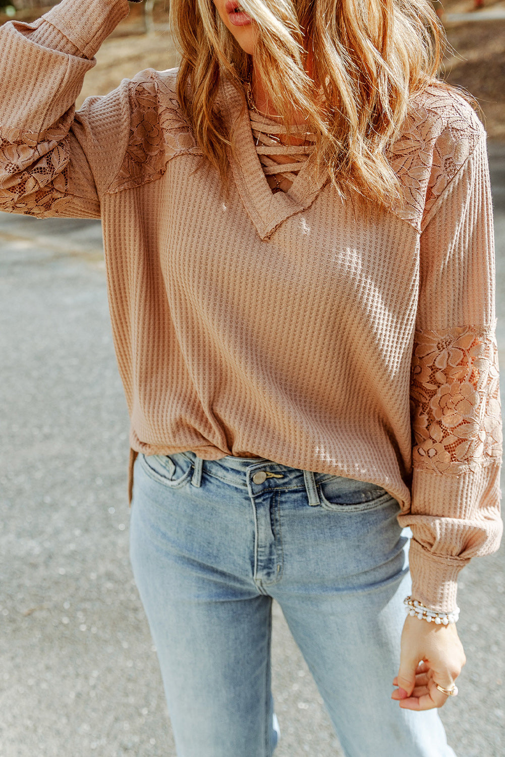 Lyana Lace Waffle Top