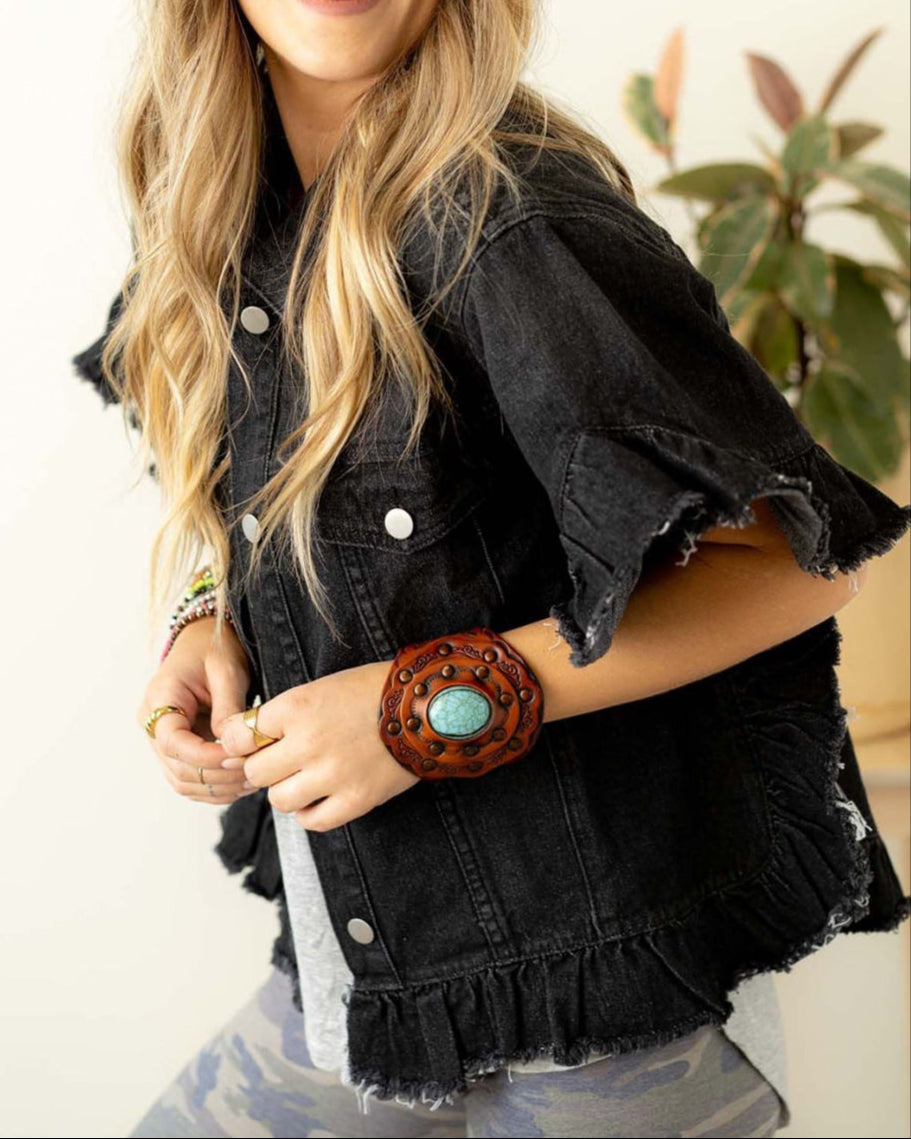 Midnight Ruffle Denim Jacket