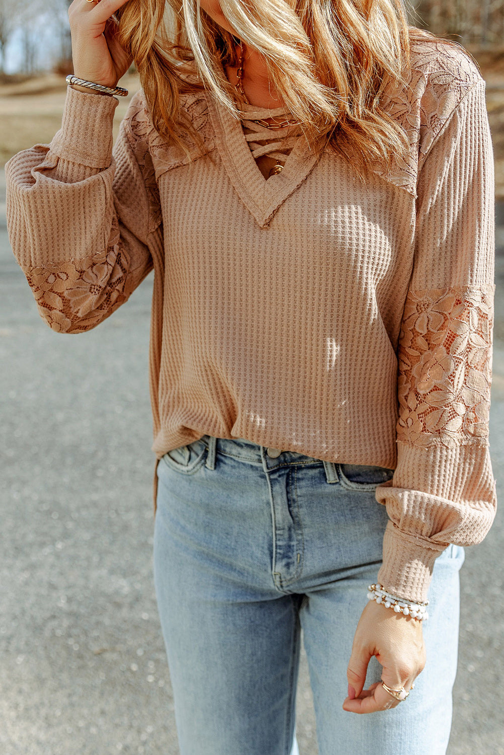 Lyana Lace Waffle Top