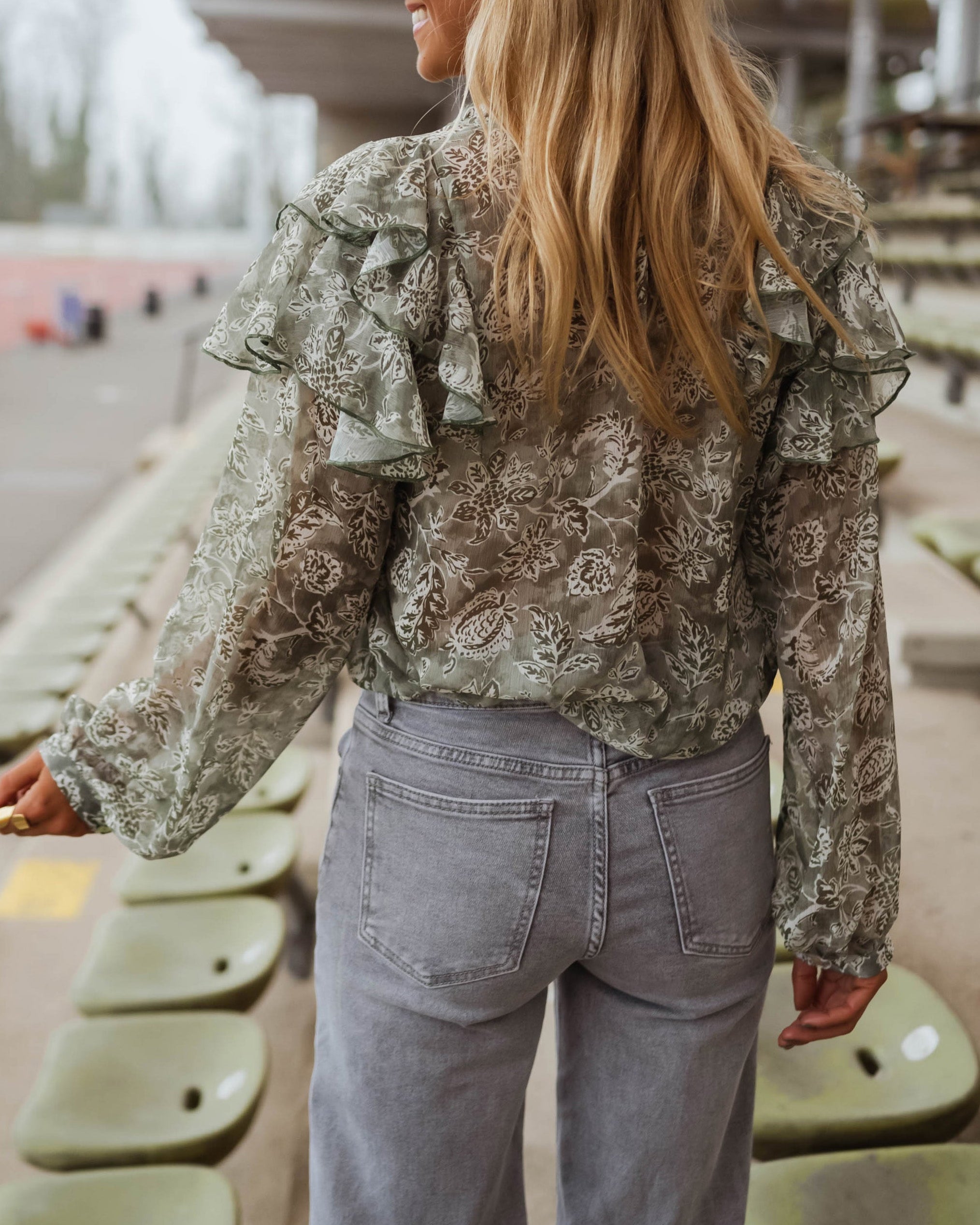 Sage Whisper Ruffle Blouse