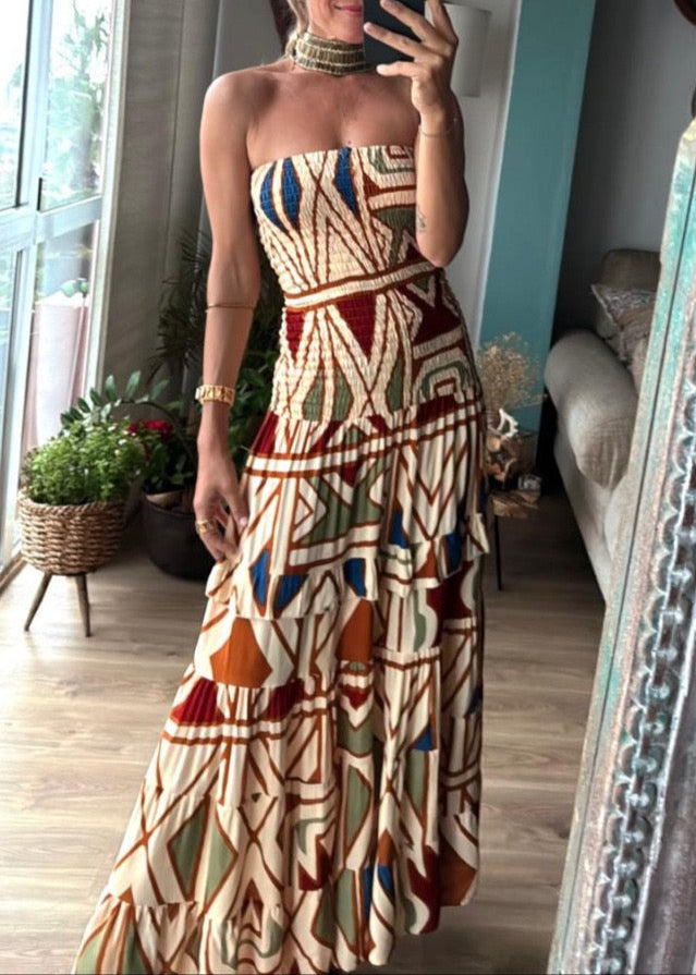 Retro Bloom Strapless Dress