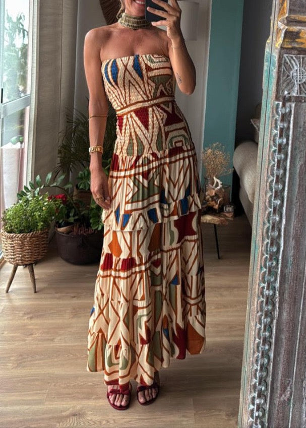 Retro Bloom Strapless Dress