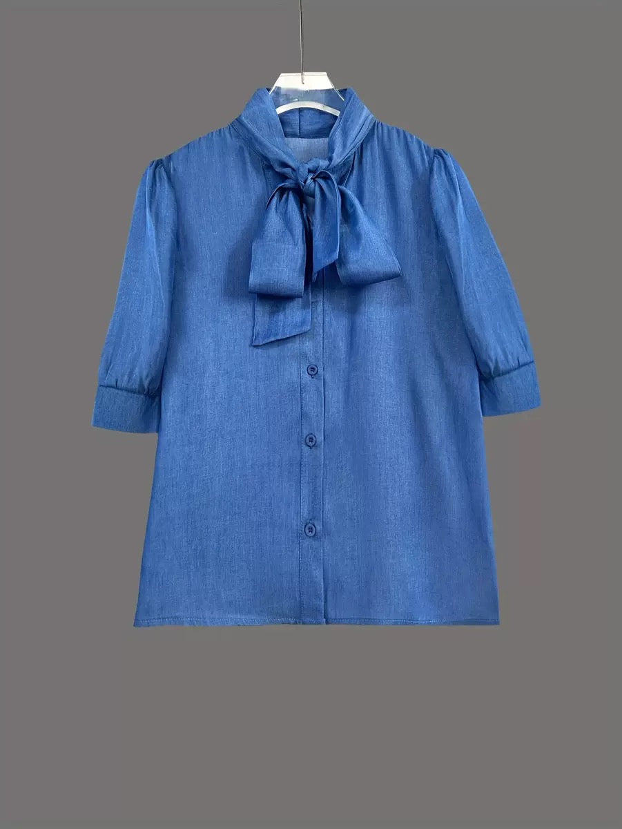 Indigo Bow Charm Blouse
