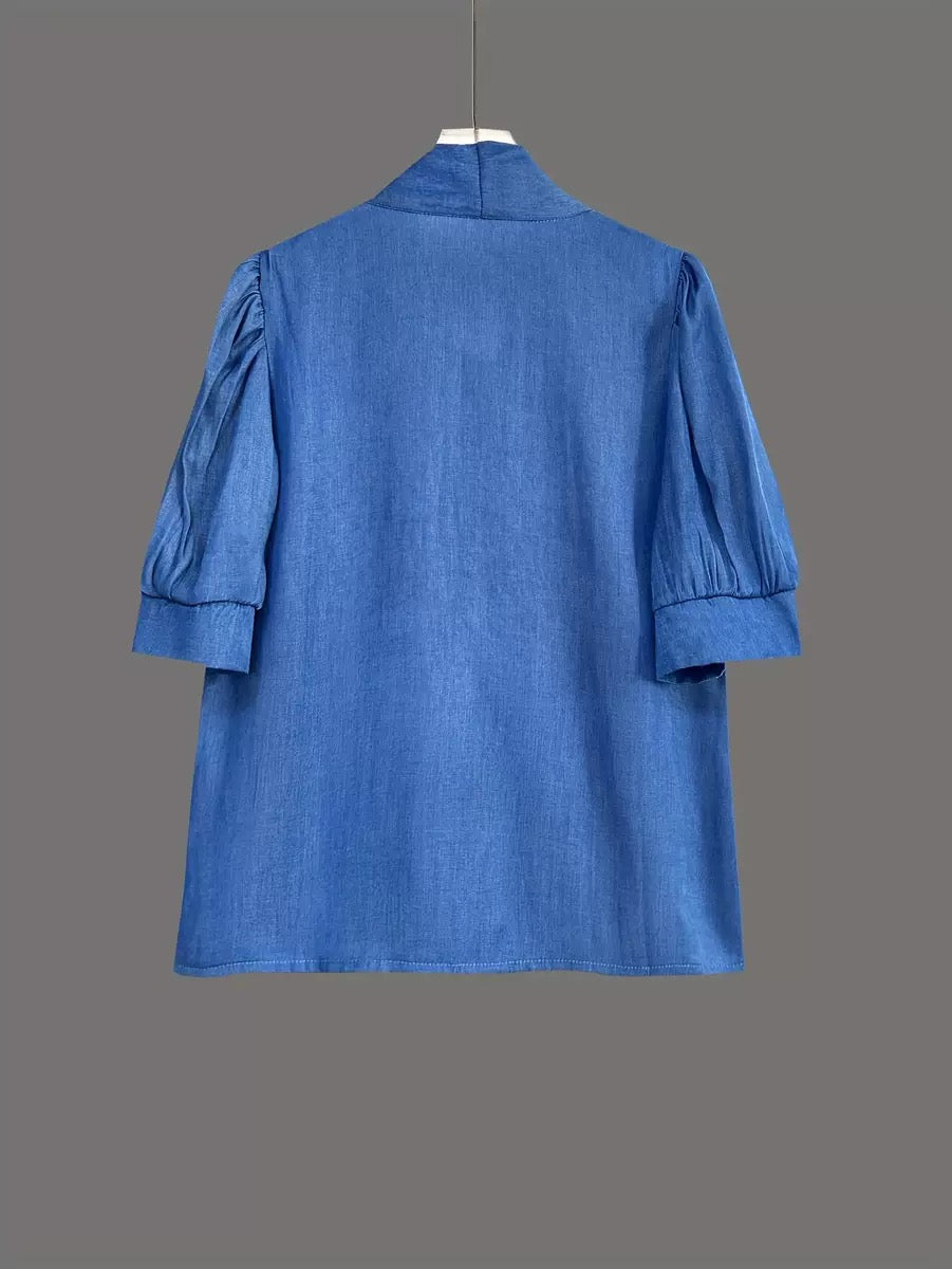 Indigo Bow Charm Blouse