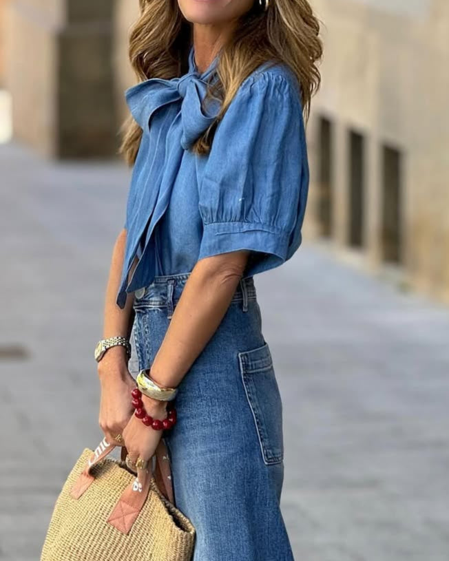Indigo Bow Charm Blouse