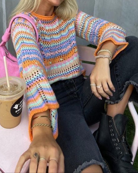 Rainbow Crochet Pullover