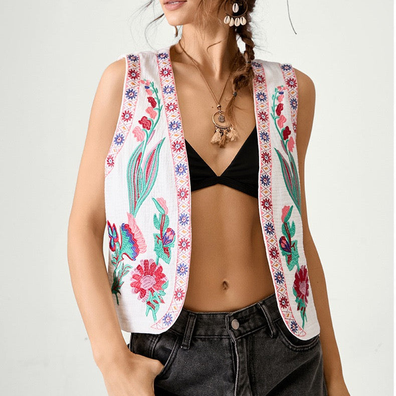 Wild Bloom Embroidered Vest