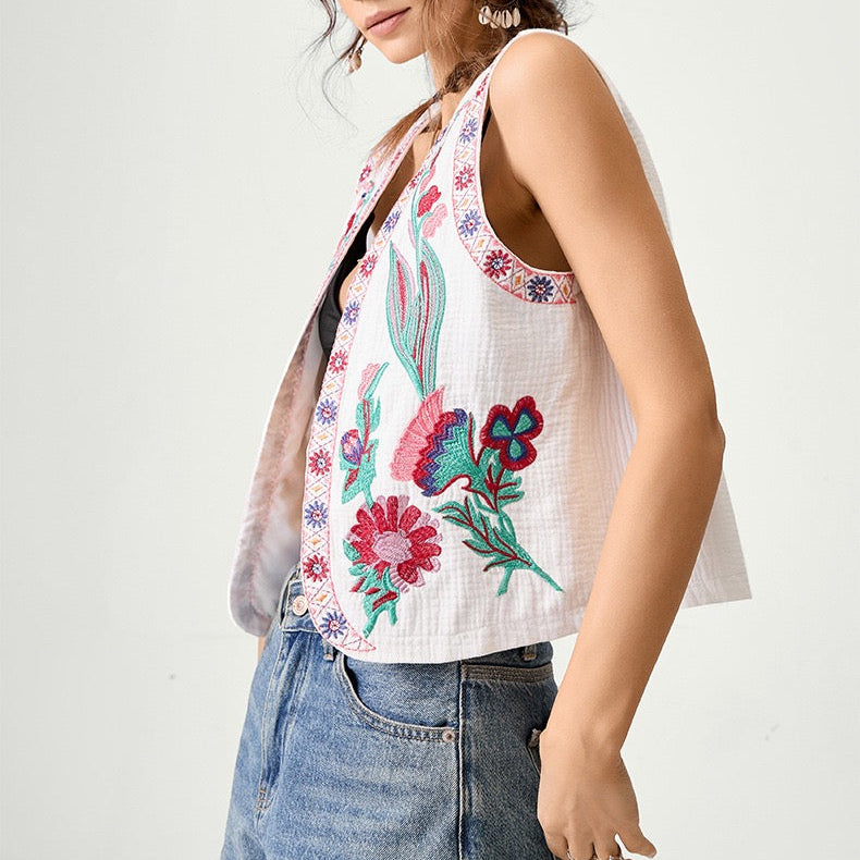 Wild Bloom Embroidered Vest