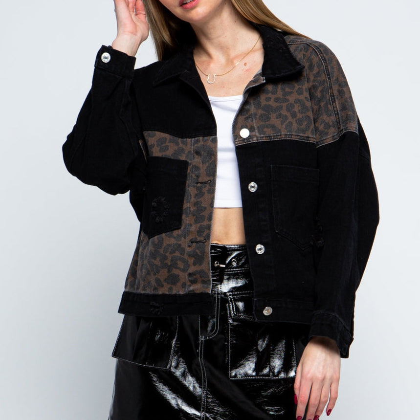 Leopard Patch Denim Jacket