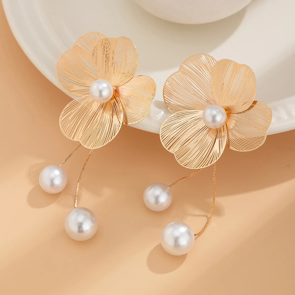 Pearl Petal Tassel Earrings