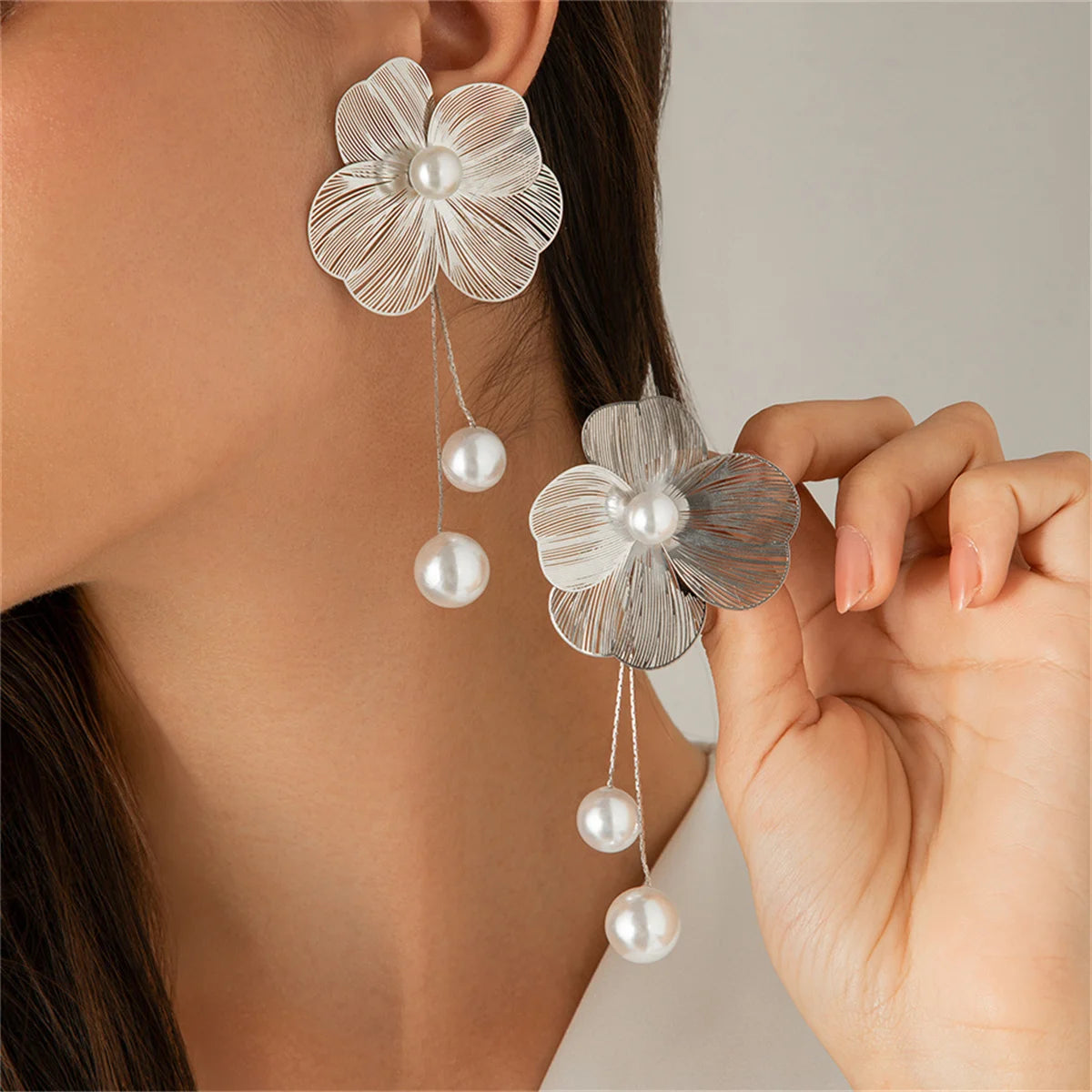 Pearl Petal Tassel Earrings