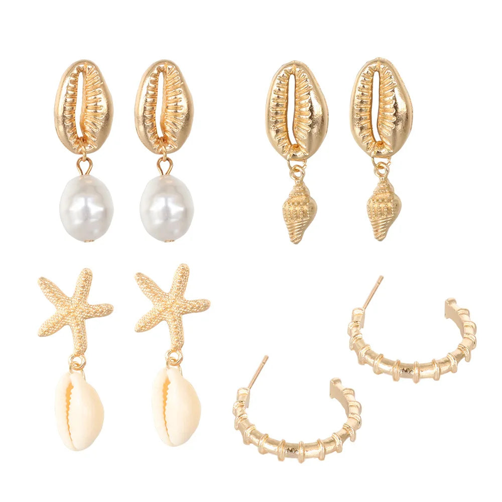 Shell & Starfish Earring Set – 4 Pairs