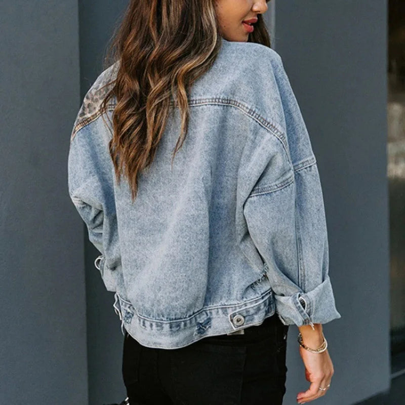 Leopard Patch Denim Jacket
