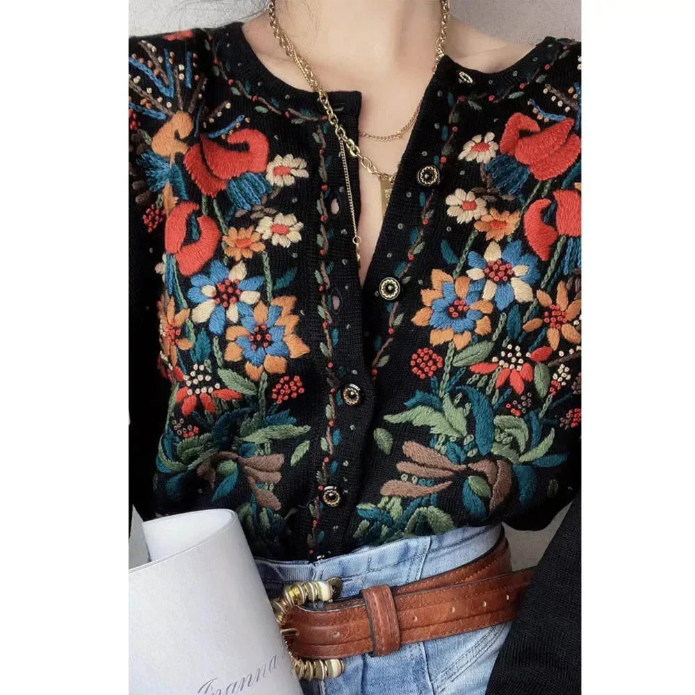 Embroidered Knit Cardigan