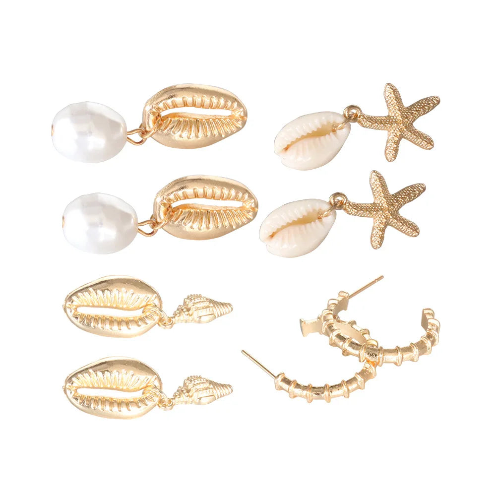 Shell & Starfish Earring Set – 4 Pairs
