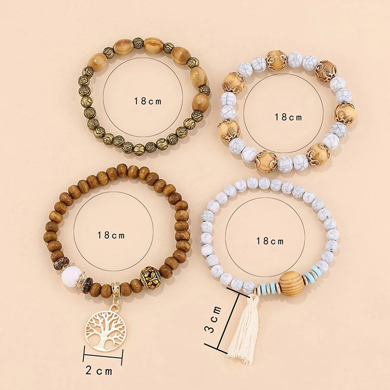 Wooden Beaded Bracelets Set