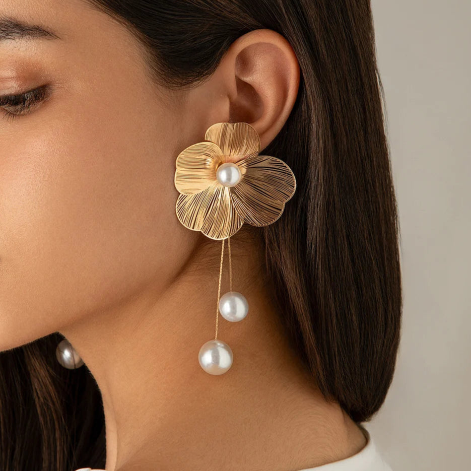 Pearl Petal Tassel Earrings