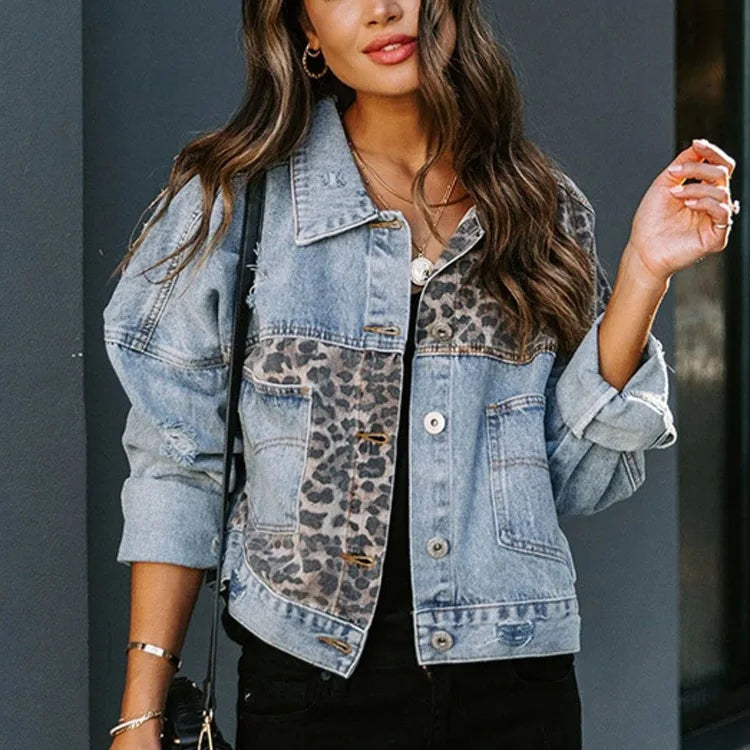 Leopard Patch Denim Jacket
