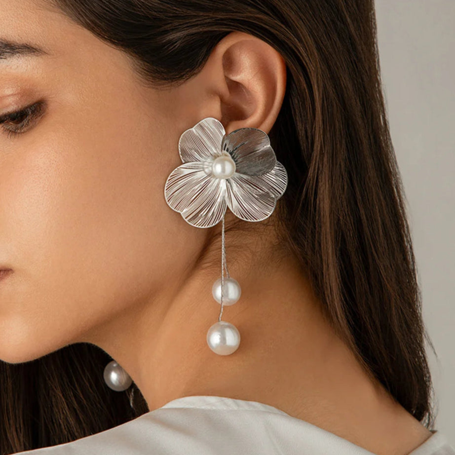 Pearl Petal Tassel Earrings