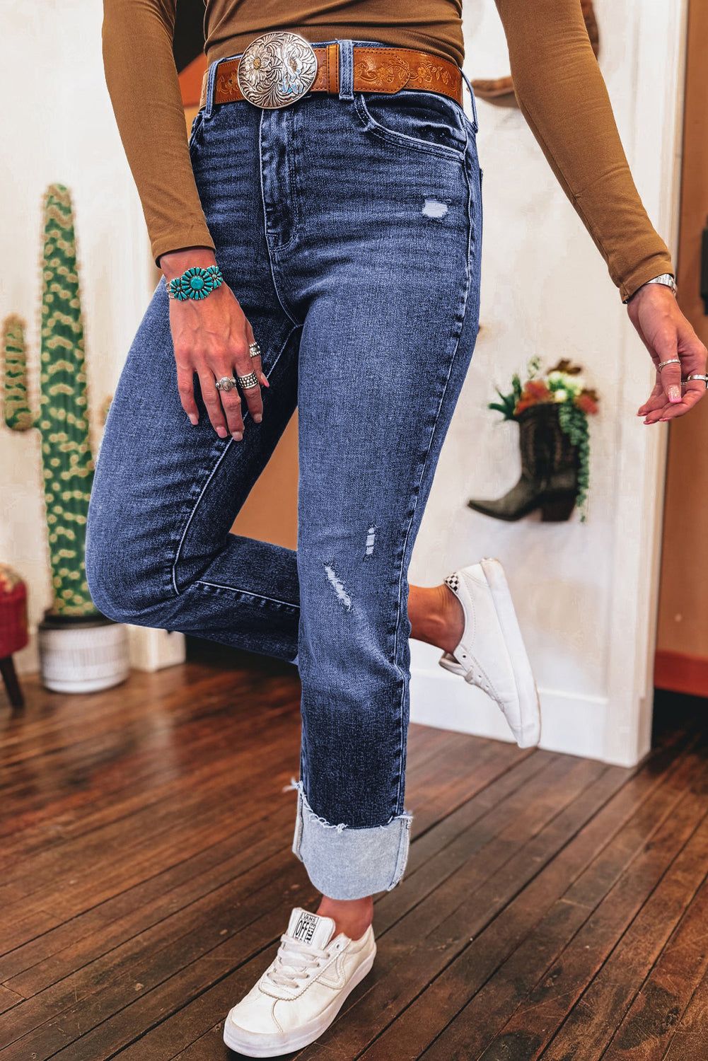 Teal Ridge Cuff Jeans